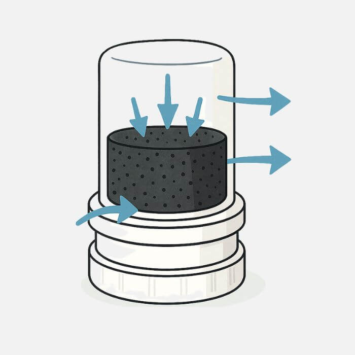 Le charbon actif filtre l'eau et les bactéries