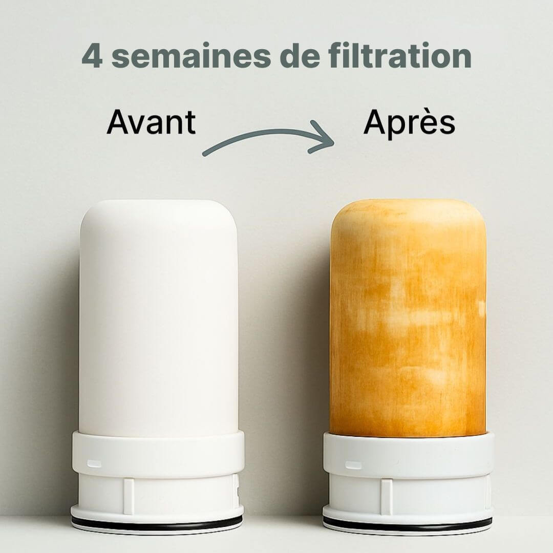Le filtre à eau pour robinet Filtraone fonctionne très bien 4 semaines après les impuretés sont sur la cartouche. 